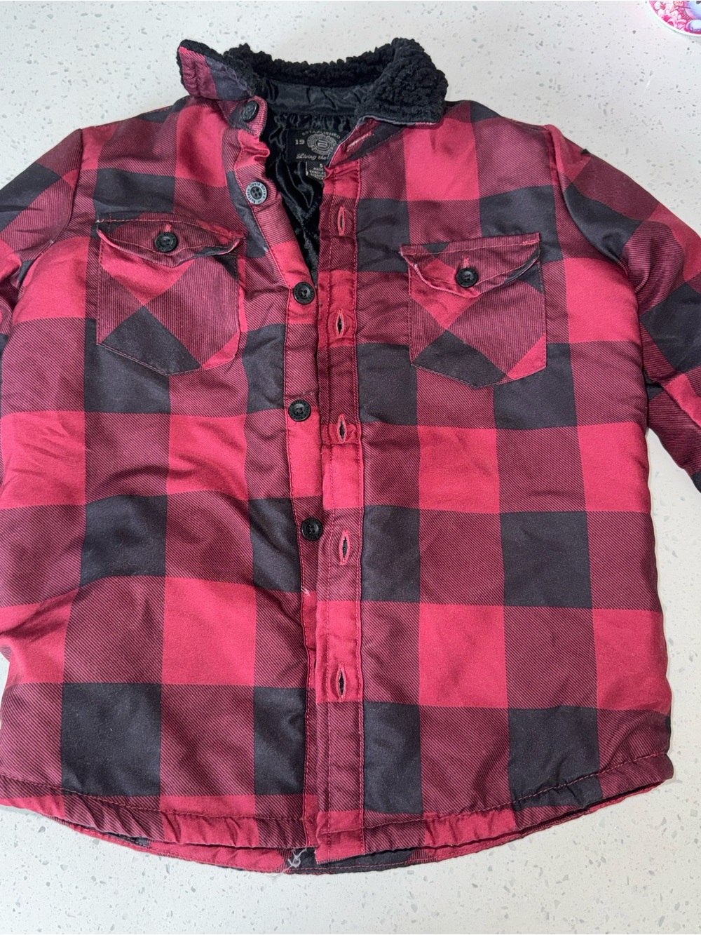 Kids Red & Black Buffalo Plaid Button-Up Jacket